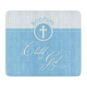 Planche À Découper Baptême Bleu Enfant de Dieu, personnalisable