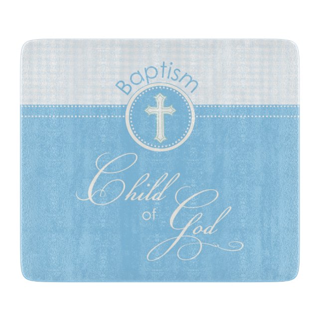 Planche À Découper Baptême Bleu Enfant de Dieu, personnalisable (Devant)