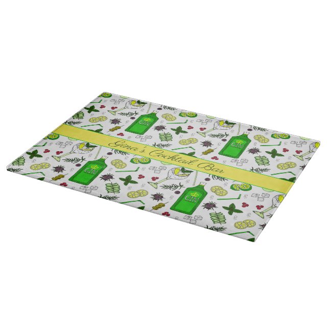 Planche À Découper Bar Gin Drinker Cocktail Verre et Ingrédients (Coin)