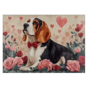 Planche À Découper Basset Hound avec Roses - Saint Valentin