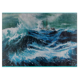Planche À Découper Bateau dans la mer dans la tempête