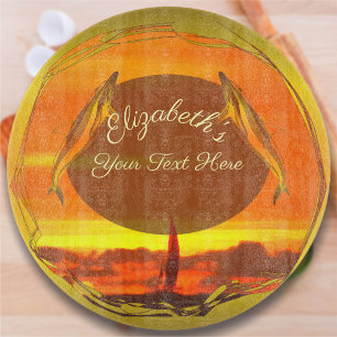 Planche À Découper Bateaux à voile et dauphins coucher de soleil 1300