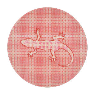 Planche À Découper Batik tribal Gecko - corail rose et crème