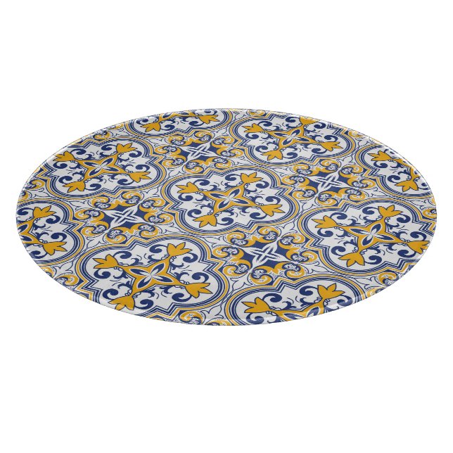 Planche À Découper 💙 💛 Beau bleu et jaune Azulejos 9 Coupe (Coin)
