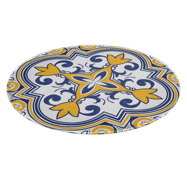 Planche À Découper 💙 💛 Beau bleu et jaune Azulejos 9 Coupe (Coin)