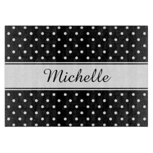 Planche À Découper Beau Motif Polka noir et blanc