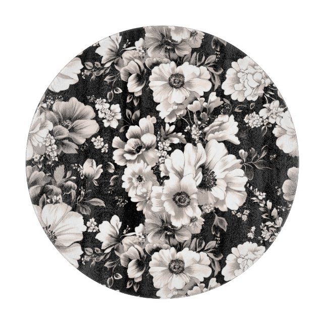 Planche À Découper Beau ton sépia noir et clair floral (Devant)