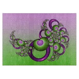 Planche À Découper Beaux cœurs verts roses modernes abstraits fractal