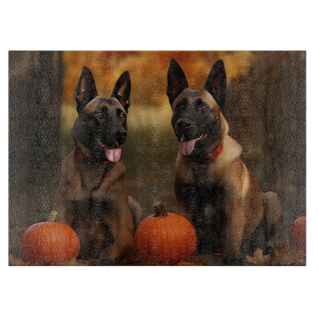 Planche À Découper Belge Malinoi Puppy Automne Citrouille de plaisir (Devant)