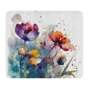 Planche À Découper Belle aquarelle de fleurs de jardin de couleur sau
