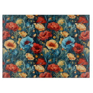 Planche À Découper Belle Fleurs Bleues Jaunes Bleues Botaniques Impri