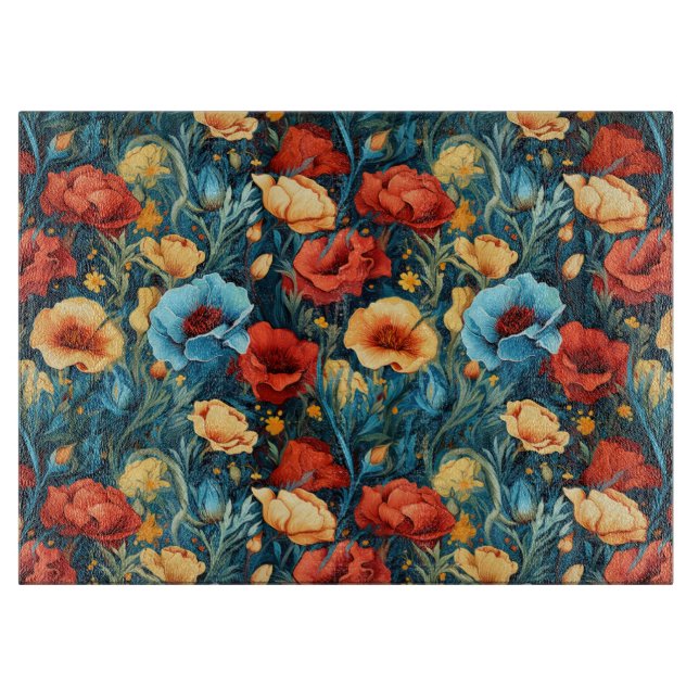 Planche À Découper Belle Fleurs Bleues Jaunes Bleues Botaniques Impri (Devant)