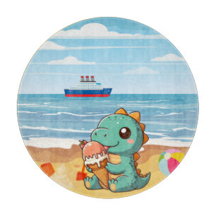 Planche À Découper Belle glace manger dino à la plage