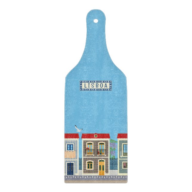 Planche À Découper Belles maisons portugaises avec tuiles ou azulejos (Devant)