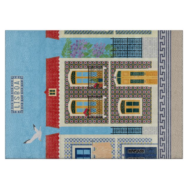 Planche À Découper Belles maisons portugaises avec tuiles ou azulejos (Devant)