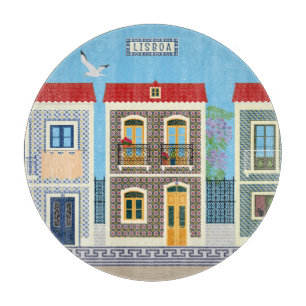 Planche À Découper Belles maisons portugaises avec tuiles ou azulejos