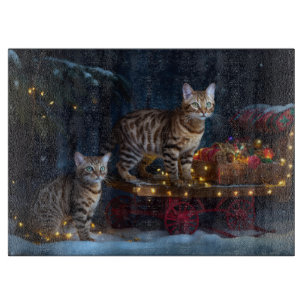 Planche À Découper Bengale Chat Snowy Sleigh Ride Décor de Noël