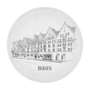 Planche À Découper Bergen Norvège Streetscape Belle ligne de dessin