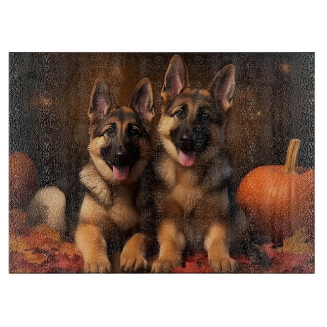 Planche À Découper Berger Allemand Chiot Citrouille d'automne (Devant)