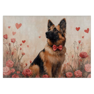 Planche À Découper Berger belge avec des roses - Saint-Valentin