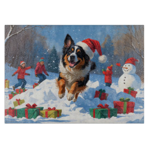 Planche À Découper Berger belge Scène de neige festive de Noël