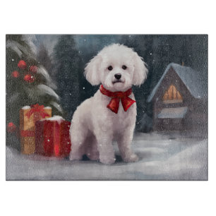 Planche À Découper Bichon Frise Dog à Noël de neige