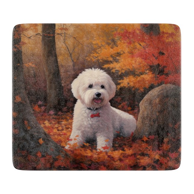 Planche À Découper Bichon Frise en automne Feuilles automne Inspire (Devant)