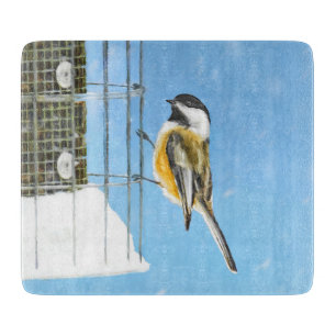 Planche À Découper Bickadee sur la peinture d'alimentation - Oiseaux