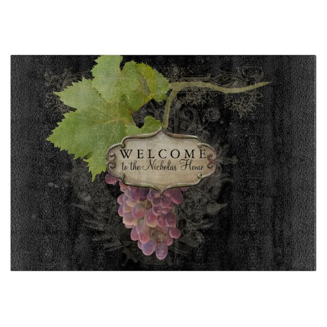 Planche À Découper Bienvenue Maison personnalisée Pinot noir raisin v (Devant)