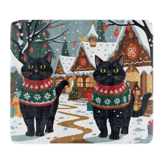 Planche À Découper Black Cat Christmas Snow Holiday (Devant)