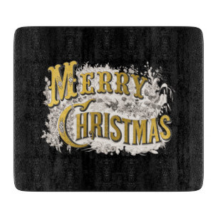 Planche À Découper Black Gold Elegant Joyeux Noël Rustique Vintage