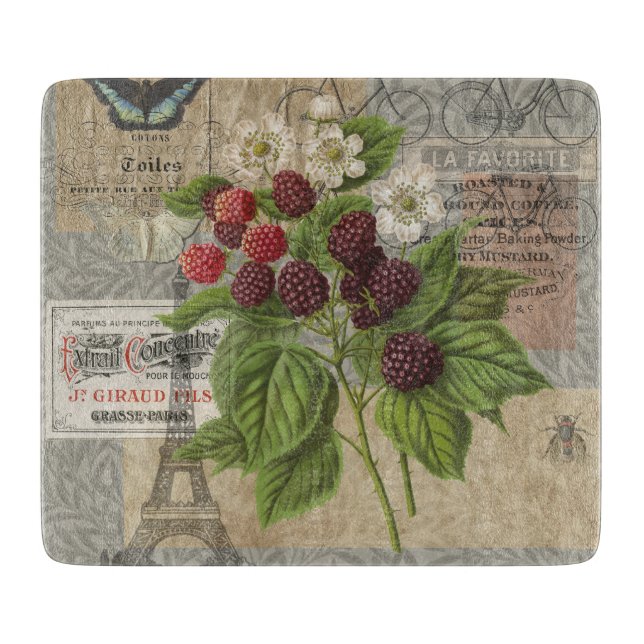 Planche À Découper Blackberries Floral Garden Flower Papillon Art (Devant)
