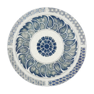 Planche À Découper Blanc bleu Floral chinois rond