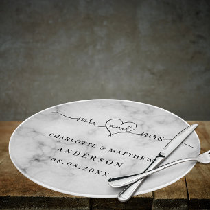 Planche À Découper Blanc marbre mr mrs élégants jeunes mariés