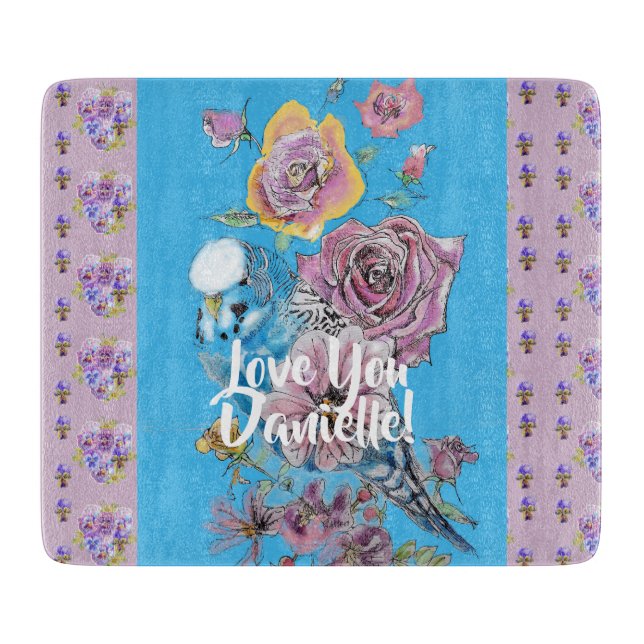 Planche À Découper Bleu Budgie fleurs florales Verre Chaussure (Devant)