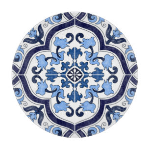 Planche À Découper Bleu Orné Floral Méditerranéen Carrelage Sicilien