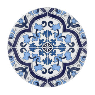 Planche À Découper Bleu Orné Floral Méditerranéen Carrelage Sicilien