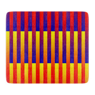 Planche À Découper Bleu rouge rayures jaunes