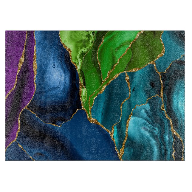 Planche À Découper Bleu, violet et vert Peacock Agate Faux parties sc (Devant)