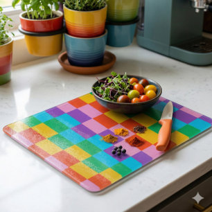 Planche À Découper Blocs de motif de marches arc-en-ciel en verre déc