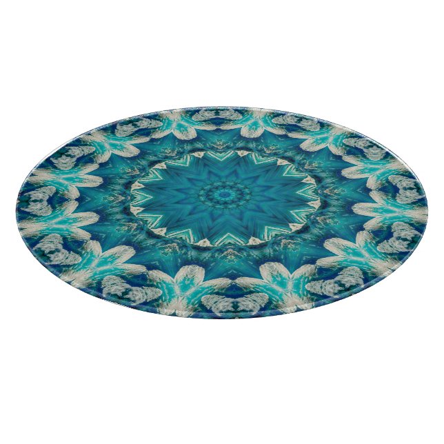 Planche À Découper Blue Aqua Mandala Rosette Retro Hippie (Coin)