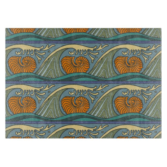 Planche À Découper Blue Ocean Waves Nautilus Seashell Motif Nouveau (Devant)