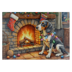 Planche À Découper Bluetick Coonhound Cheminée avec Lumières de Noël