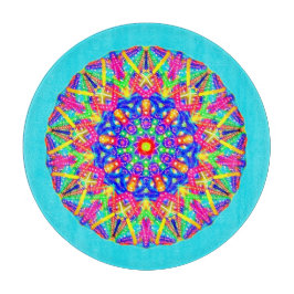 Planche À Découper Boho bleu rose jaune Mandala