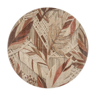 Planche À Découper Boho Macrame Feuilles Tropicales Terracotta Beige