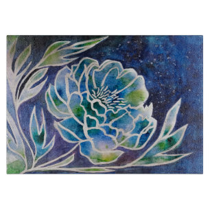 Planche À Découper Boho Navy bleu céleste Dahlia aquarelle florale