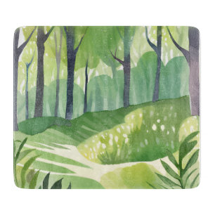 Planche À Découper Bois Fantaisiste Paysage Aquarelle de Forêt