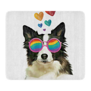 Planche À Découper Border Collie  Chien avec coeurs Saint-Valentin 