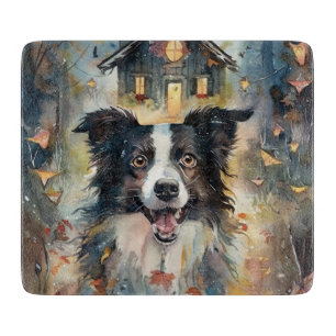 Planche À Découper Border Collie d'Halloween avec citrouilles effraya