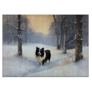 Planche À Découper Border Collie Qu'il neige Noël